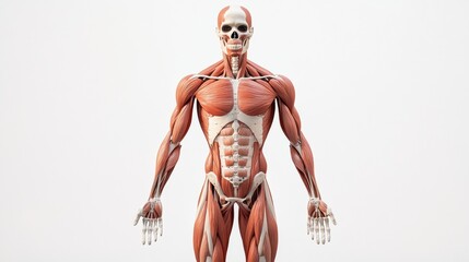 Aufkleber - Medical skeleton illustration with detailed muscle structure on clean white background for educational purposes in anatomy studies
