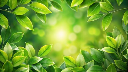 Aufkleber - Lush Green Foliage Frame, Vibrant Spring Leaves Encircling a Sunlit Background, Ideal for Nature-Themed Designs and Projects