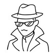 © Kiss - Mysterious Spy Illustration in Trench Coat and Fedora for Graphic Design