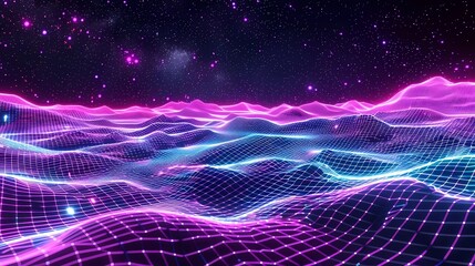 An synthwave wireframe net illustration, Abstract digital background, 80s, 90s Retro futurism, Retro wave cyber grid, Generative AI illustrations.