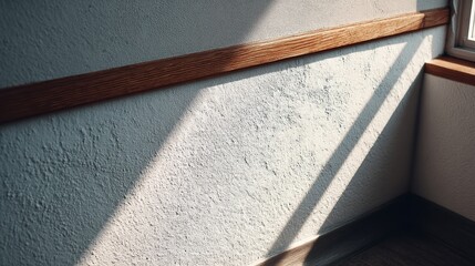 Aufkleber - Amber projections create geometric shadows on white walls, highlighting textures in a minimalist interior. Copy space available for creative use in design