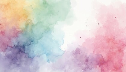 Aufkleber - Abstract pastel watercolor background rainbow color splash. Soft blend of rainbow hues, artistic texture, suitable design background, art. Colors include blue, pink, green, orange, yellow, purple.