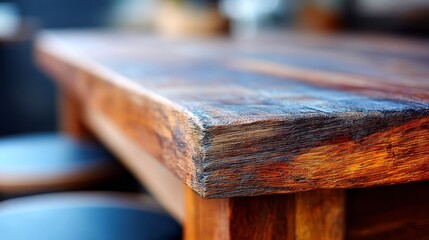 Poster - A close-up of a sleek wooden surface captures the interplay of light and texture, highlighting polished patches and subtle grooves, ideal for design projects