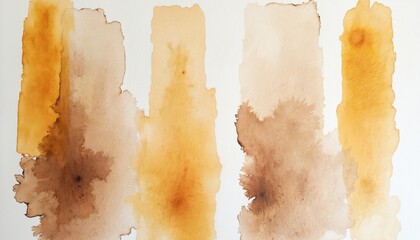 Fototapete - Abstract watercolor art with brown beige yellow vertical stripes. Grunge watercolor spots, smears, stains isolated on white background. Hand drawn painting design. Artistic texture for print,