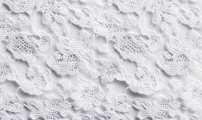 Close-up of delicate white lace fabric showing an intricate floral pattern and elegant texture.