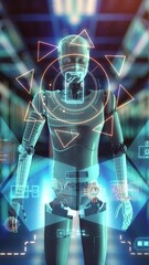 Wall Mural - artificial intelligence against the background of a server room