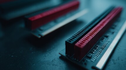 Leinwandbilder - Close-up view of neon-lit circuit boards pulsing through frosted glass. The dreamy reflections create a high-tech feel with ample space for text on the right