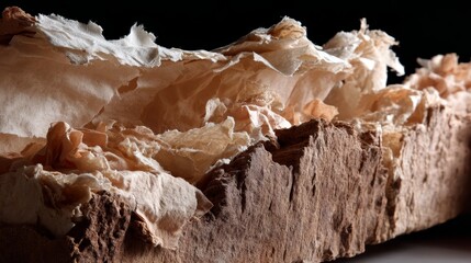 Fototapete - Intricate detail of handmade paper with visible cotton fibers and watermark patterns, gently cast in soft shadows on a drafting table, providing ample copy space