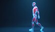 © miss irine - 3D illustration of human muscle system. Anatomic body hologram in motion. Athletic man body, muscular skeleton. Health care concept for sport, fitness, medical topics.