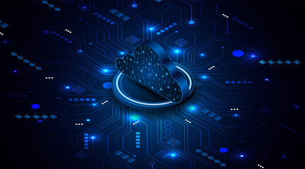 Fototapete - Abstract cloud technology circuit board. Large data center concept. modern cloud storage technology innovation concept background	