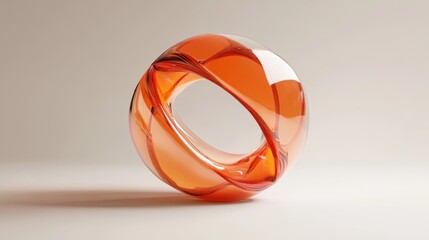 abstract orange glass sphere with swirling, transparent design on light background.