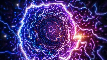 Wall Mural - abstract video art with a swirling vortex of electric blue and purple lines. top-down angle creates 