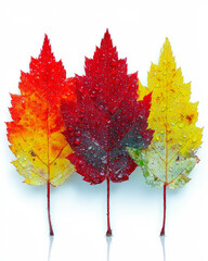 vibrant maple leaves in orange, yellow, and red against a white backdrop