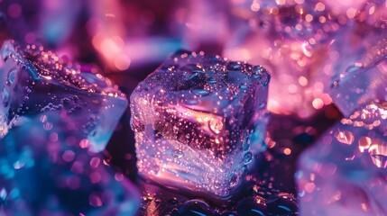 Wall Mural - Icy Cubes Glistening Under Neon Lights of excellence in splendor beyond compare with grace