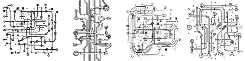 Complex network of pipes illustrating fluid dynamics in an industrial setting