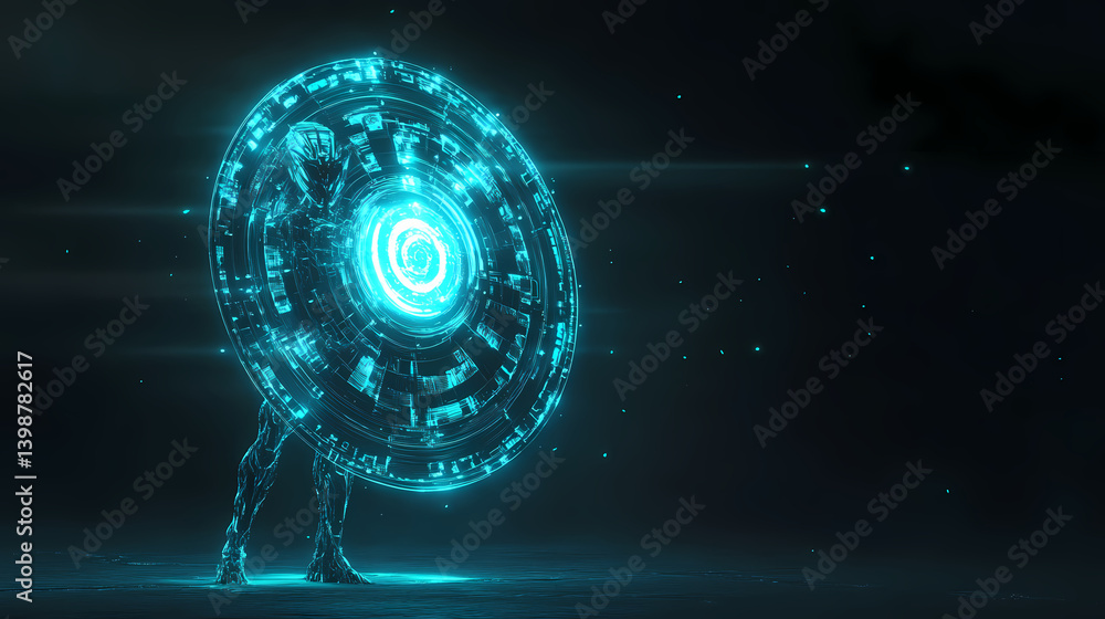 A futuristic ai paladin covered in glowing fractal runes, its energy ...