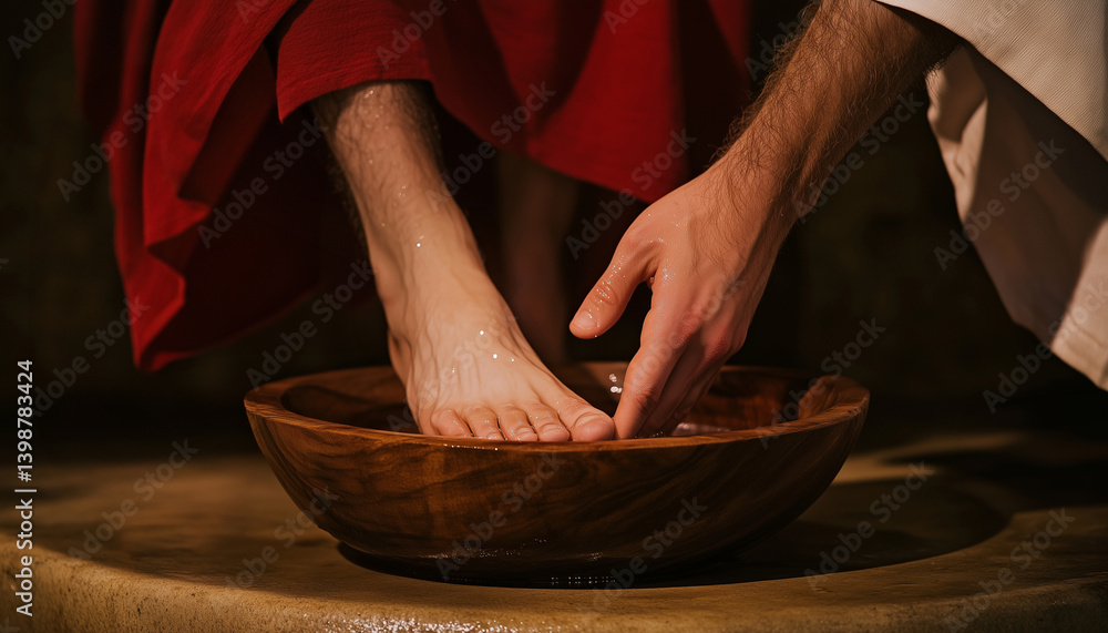 Holy Week Foot Procession Holy thursday Foot washing Jesus washes the feet of a Disciple during ...