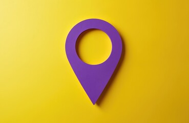 Aufkleber - Purple location pin on yellow background. Destination mark for business travel gps navigation. Point place mark, advertising, marketing design element, map location icon.