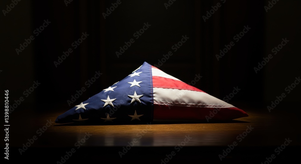 American flag draped in triangular shape on dark background Stock Photo ...