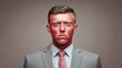 © NovaVision - A close-up portrait of a man in a suit, presenting a skin condition on his face with red patches.