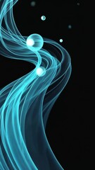 Wall Mural - abstract flowing light blue energy lines with glowing orbs against a dark black background, evoking 