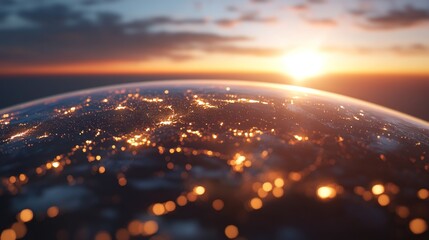 stylized planet illustration city lights sunset atmosphere global connectivity