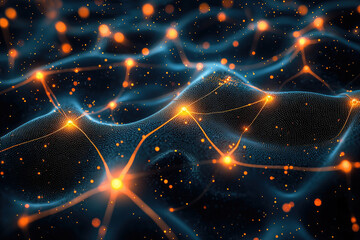 Poster - Abstract digital network visualization, glowing nodes and connections forming a wavy surface.