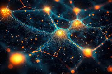 Poster - Abstract representation of a neural network, showcasing interconnected nodes and glowing energy pathways.