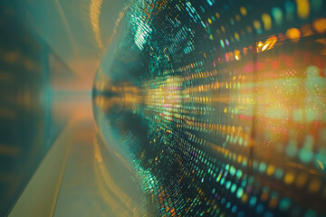 Poster - Abstract digital tunnel with vibrant, colorful lights and data streams, creating a futuristic and dynamic visual.