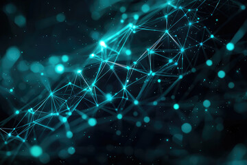 Poster - Abstract network connection, glowing teal nodes and lines forming a complex web in dark space.