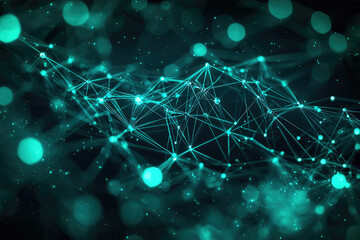 Poster - Abstract teal network, glowing nodes connected by lines, bokeh background, digital connectivity.