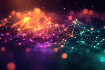 Poster - Abstract digital network, glowing lines and nodes forming a vibrant interconnected landscape.
