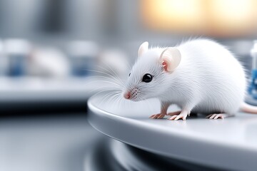 Aufkleber - Close up of a white mouse in a laboratory setting exploring its surroundings with scientific equipment : Generative AI