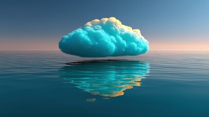 Wall Mural - A serene blue cloud drifts lazily over a vast, endless sea, creating a peaceful and calming atmosphere.