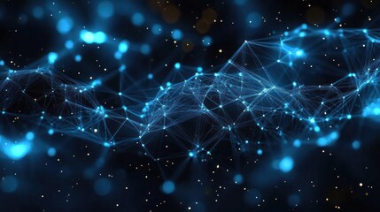 Wall Mural - abstract blue digital network geometrical background with lines and dots in low poly art style