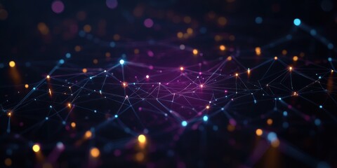 Aufkleber - Neon Abstract Geometric Network Background with Luminous Lines and Dots in Cyberpunk Style
