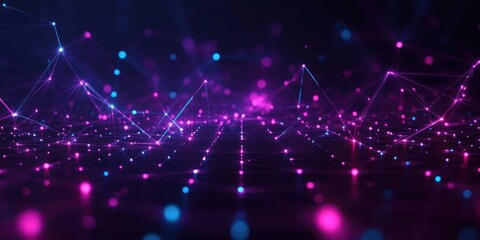 Aufkleber - Futuristic Neon Network with Geometric Shapes and Digital Connections