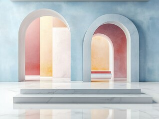 Aufkleber - Abstract Geometric Platform in Minimalist Pastel Interior Design