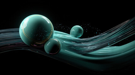 Wall Mural - fluid alien structure made of semi-transparent gel forms, glowing orbs intertwined with fluidic wave