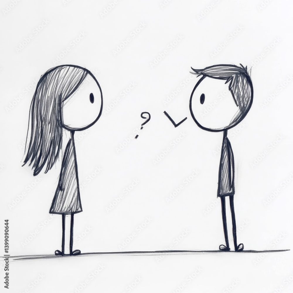 Stylized drawing of a man talking with a question mark and speech ...