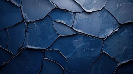 Wall Mural - Abstract navy blue background featuring a dark slate texture with cracks and a rough stone surface, ideal for design or wallpaper use. 3D rendered with deep shadows.