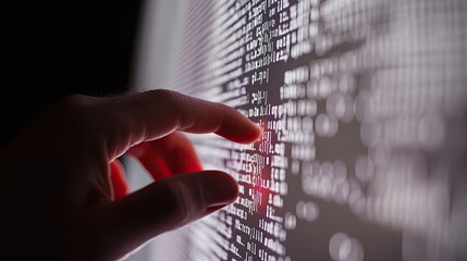 Closeup of a Hand Interacting with Lines of Code on a Computer Screen: A Glimpse into Software Development