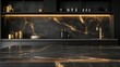 © Mood - Modern, luxurious kitchen countertop.  Dark marble, gold accents, sleek design