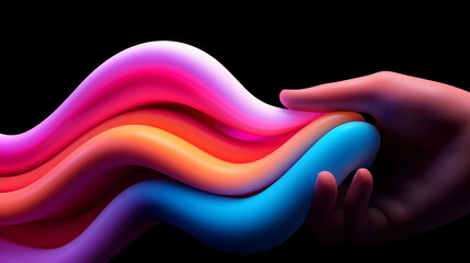 Wall Mural - hand interacting with vibrant glowing digital waves