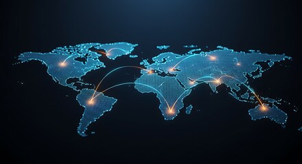 global network connecting world map with digital communication lines