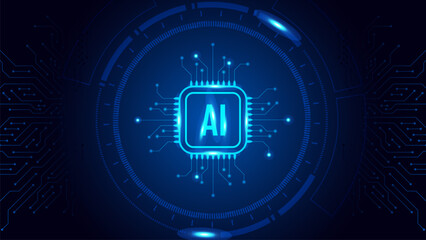 Wall Mural - artificial intelligence futuristic microchip cpu circuit board blue light background. micro chip lin