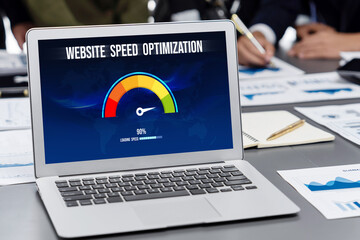 Wall Mural - computer software evaluating website loading speed. concept of improving website loading speed brisk