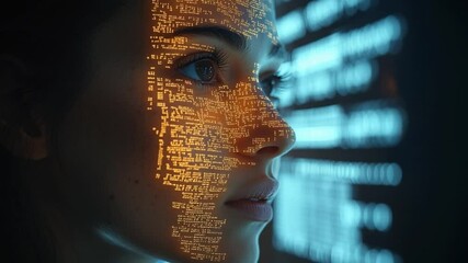Wall Mural - digital intelligence: a portrait of a woman's face, reflecting the complex world of digital data and