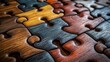 © zeitgenstd - Wooden Puzzle Pieces: A Close-Up View of Interlocking Textures and Rich Colors