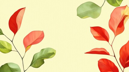 Wall Mural - vibrant leaves with colorful hues against a soft pastel background